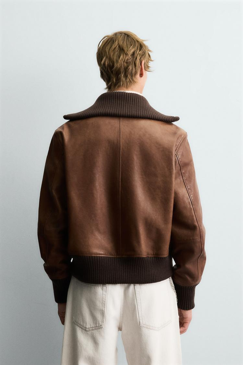 ZARA КОЖАНАЯ КУРТКА КЛАССИЧЕСКОГО КРОЯ, СВЕТЛО-КОРИЧНЕВЫЙ