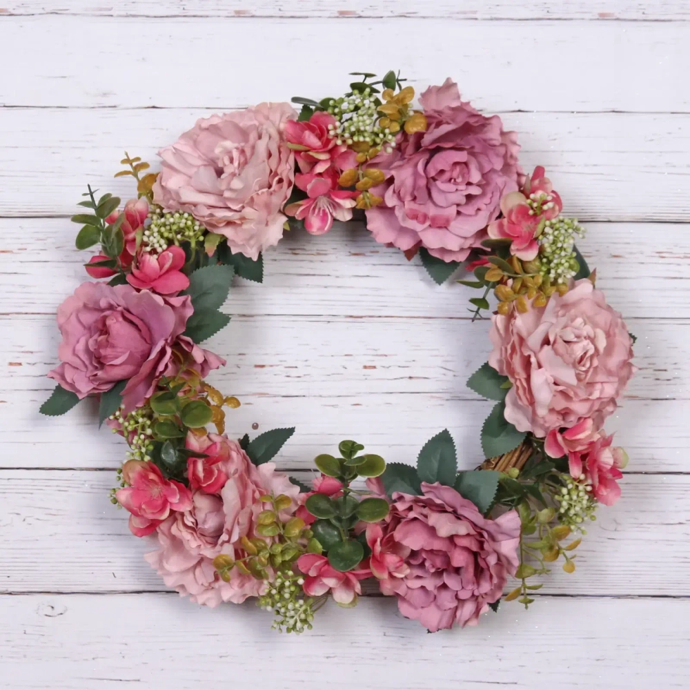 Цветы искусственные венок «Фантазия» 42см розовый