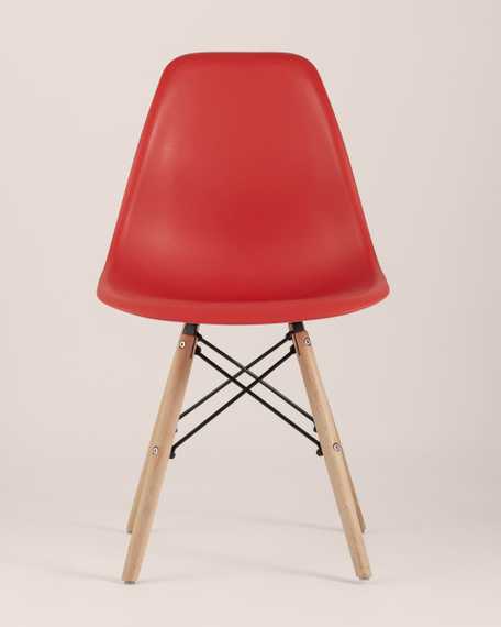 Eames Style DSW красный пластик, стальной каркас, натуральный массив бука
