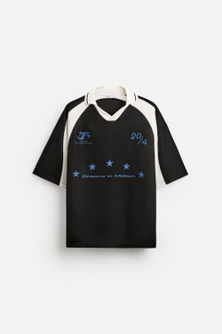 ZARA ФУТБОЛКА В СТИЛЕ КОЛОР-БЛОК С НАДПИСЯМИ, ЧЕРНЫЙ