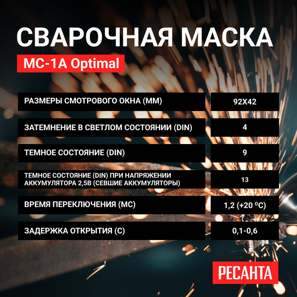 Маска сварочная хамелеон с регулировкой затемнения Ресанта МС-1А Optimal