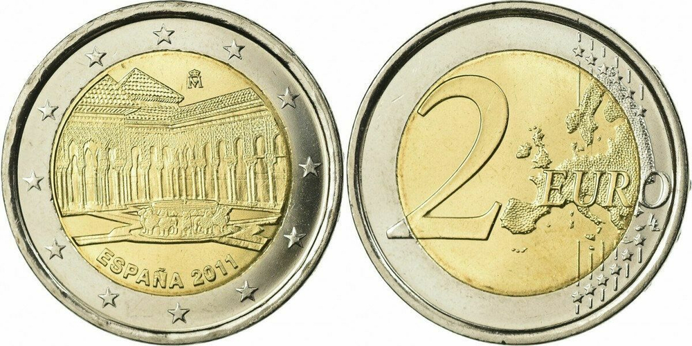 Испания 2 евро, 2011 ЮНЕСКО - Альгамбра, Хенералифе и Альбасин в городе Гранада aUNC