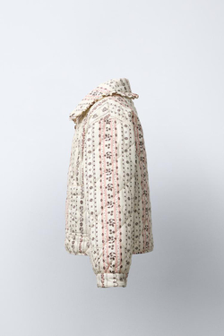 ZARA СТЕГАНАЯ КУРТКА С ПРИНТОМ, СВЕТЛО-БЕЖЕВЫЙ