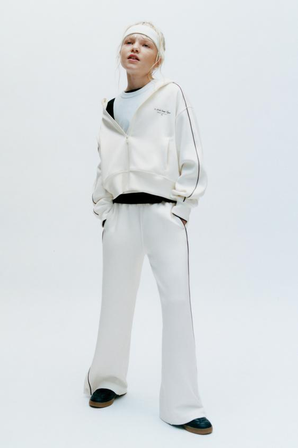 ZARA БРЮКИ WIDE LEG ИЗ МОДАЛА, ЭКРЮ