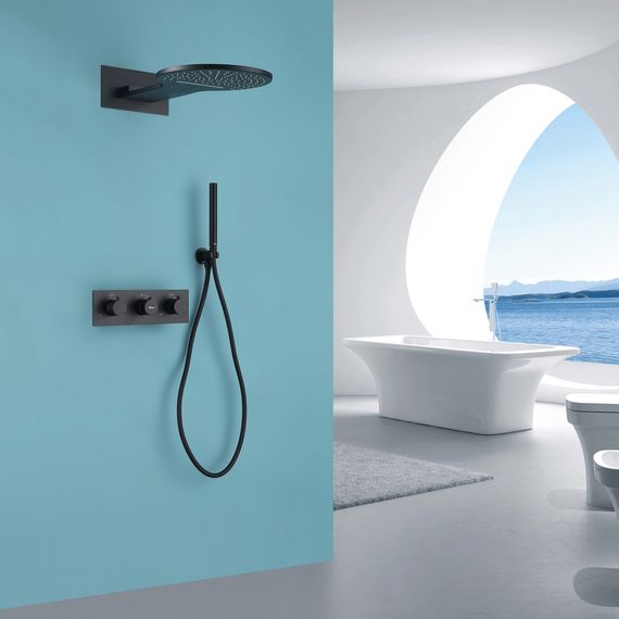 Душевая система ABBER Wasser Kreis AF8151B скрытого монтажа без излива, термостат, черный матовый