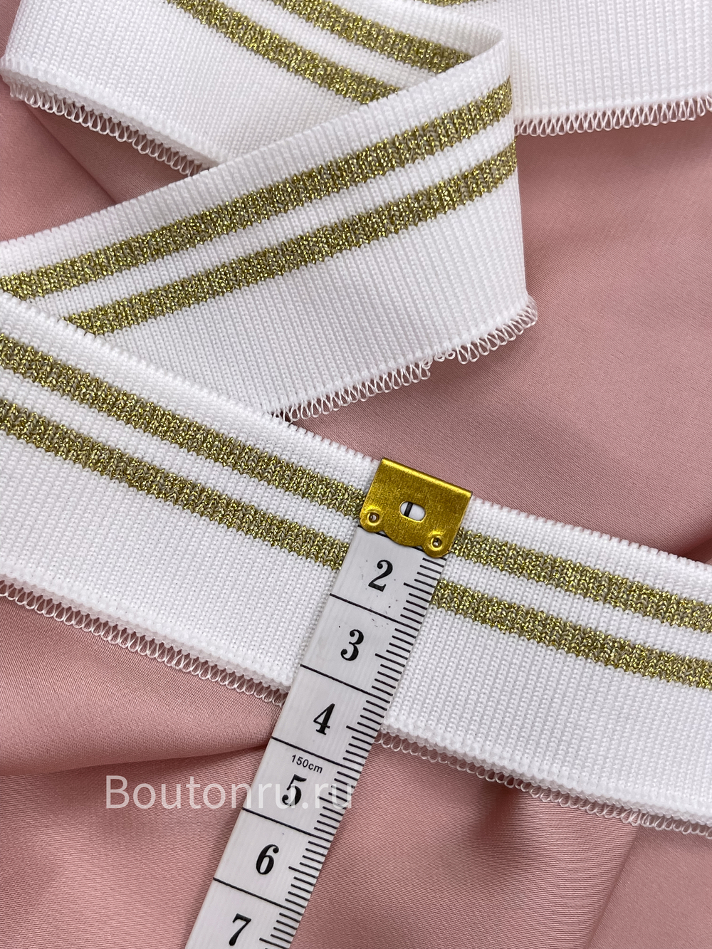 Подвяз трикотажный белый с золотыми полосками 0,8 м, ширина 3,5 см