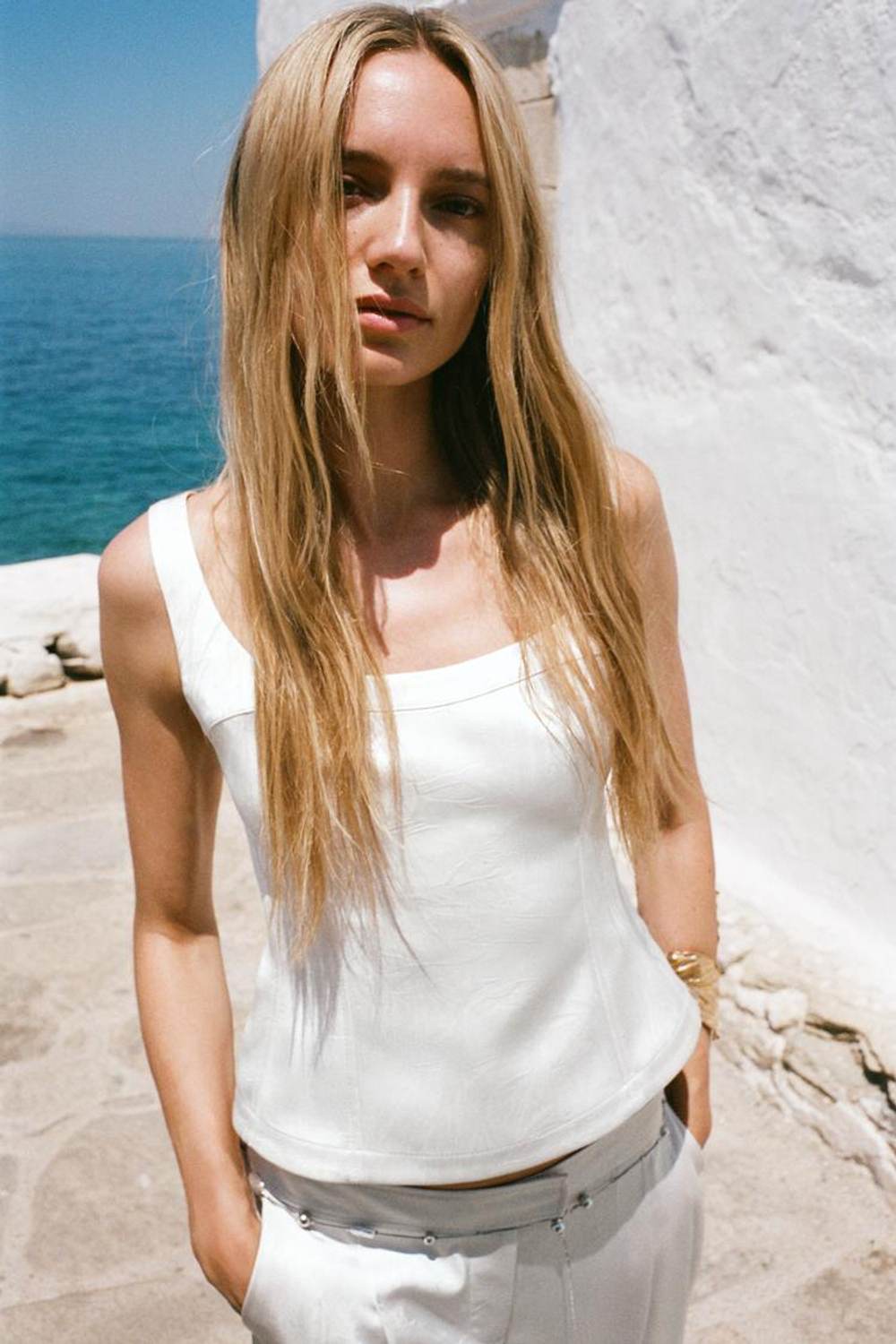 ZARA АТЛАСНЫЙ ТОП-БЮСТЬЕ, СЕРЕБРИСТЫЙ