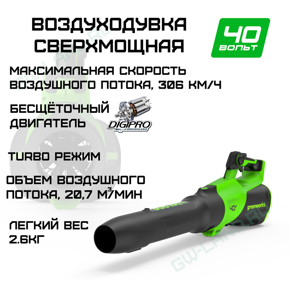 Воздуходувка аккумуляторная Greenworks Арт. 2408207, 40V