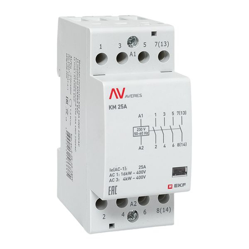 Контактор модульный КМ 25А 4NO 230В АС (2 мод.) AVERES EKF
