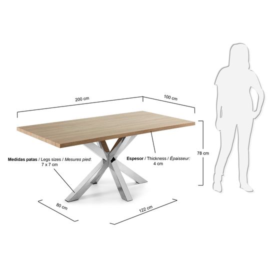 Стол обеденный Arya натуральный на хромированных ножках 200x100