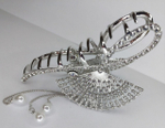 Заколка -краб  для волос "Веер" инкрустированный стразами. Металл Усиленная. Цвет серебро