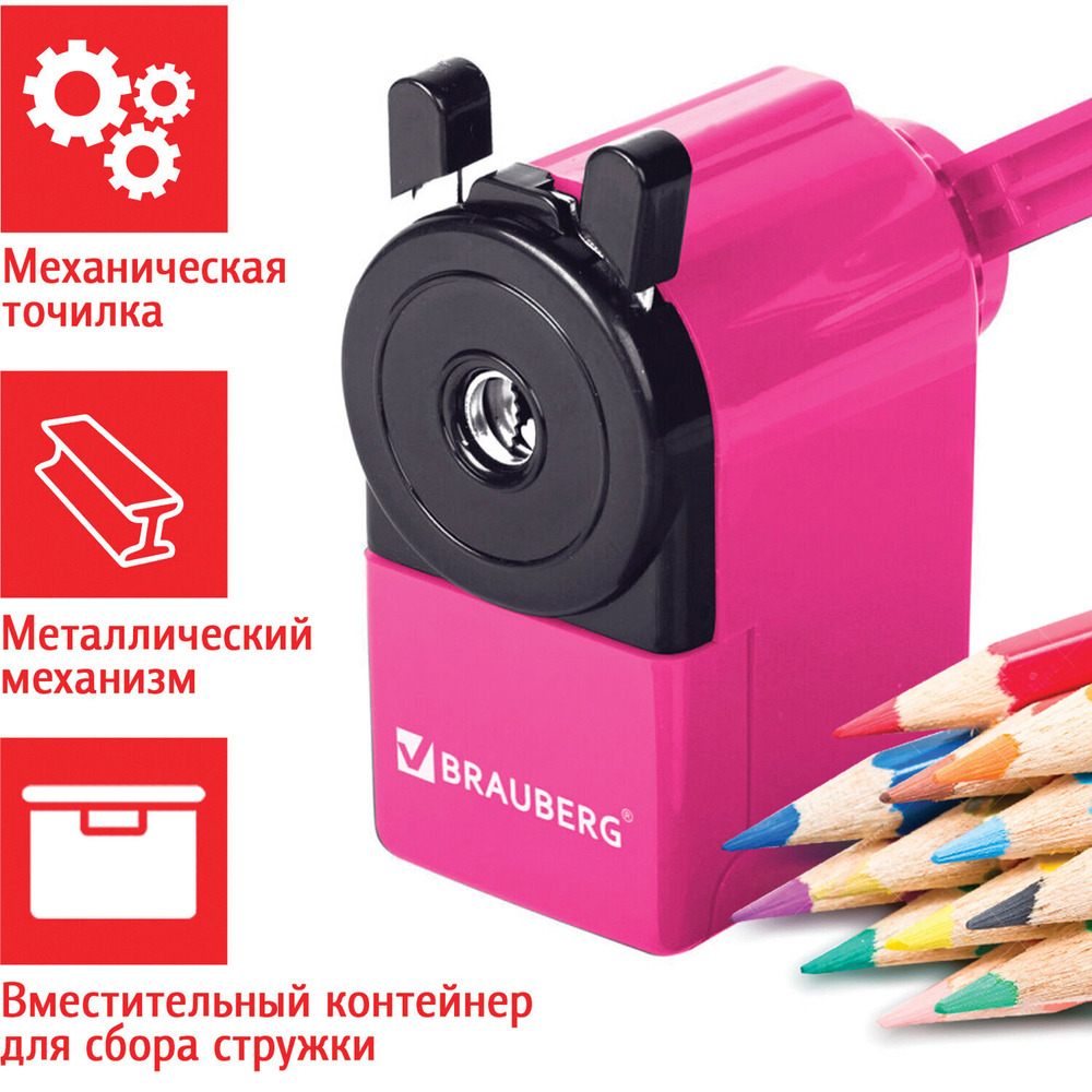 Точилка механическая BRAUBERG "JET" металлический механизм корпус красный (2 штуки в упаковке)