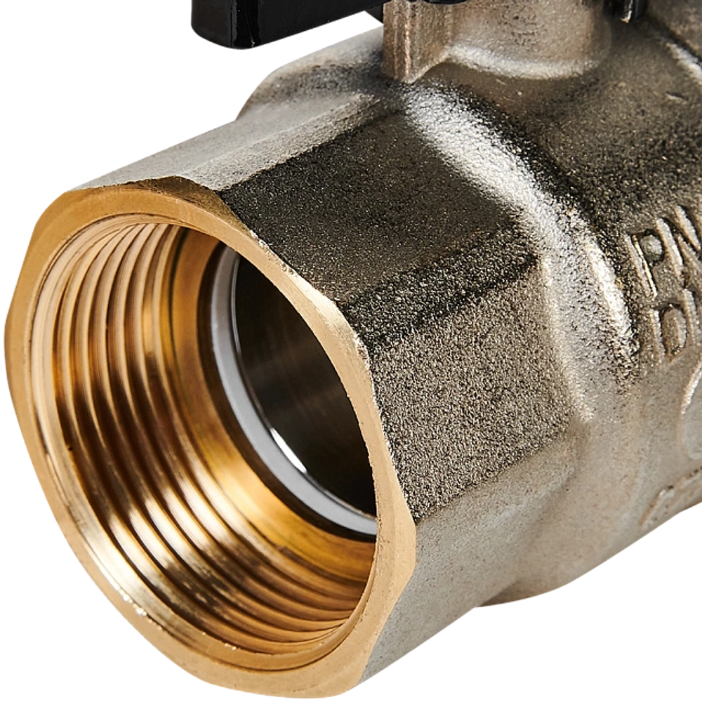 Кран шаровой полнопроходной STOUT - 1"1/4 (ВР/НР-американка PN40, Tmax 150°C, ручка-бабочка черная)