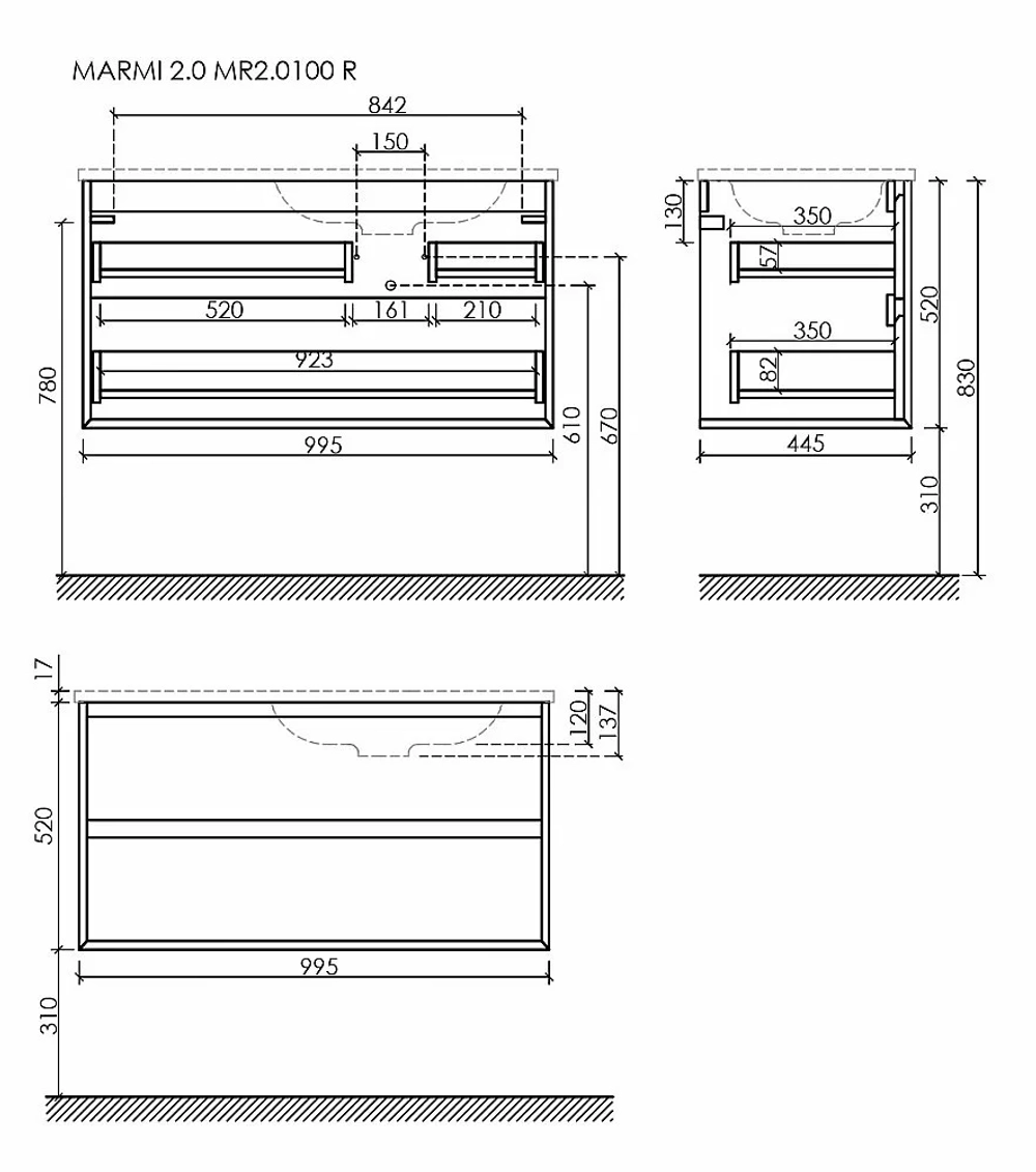 Тумба с раковиной Sancos Marmi 2.0 MR2.0100REG дуб галифакс натуральный