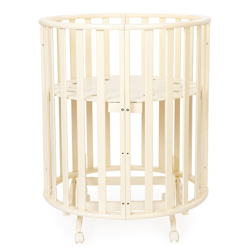 Кроватка-трансформер овальная Vikalex Лоди маятник на колёсах слоновая кость