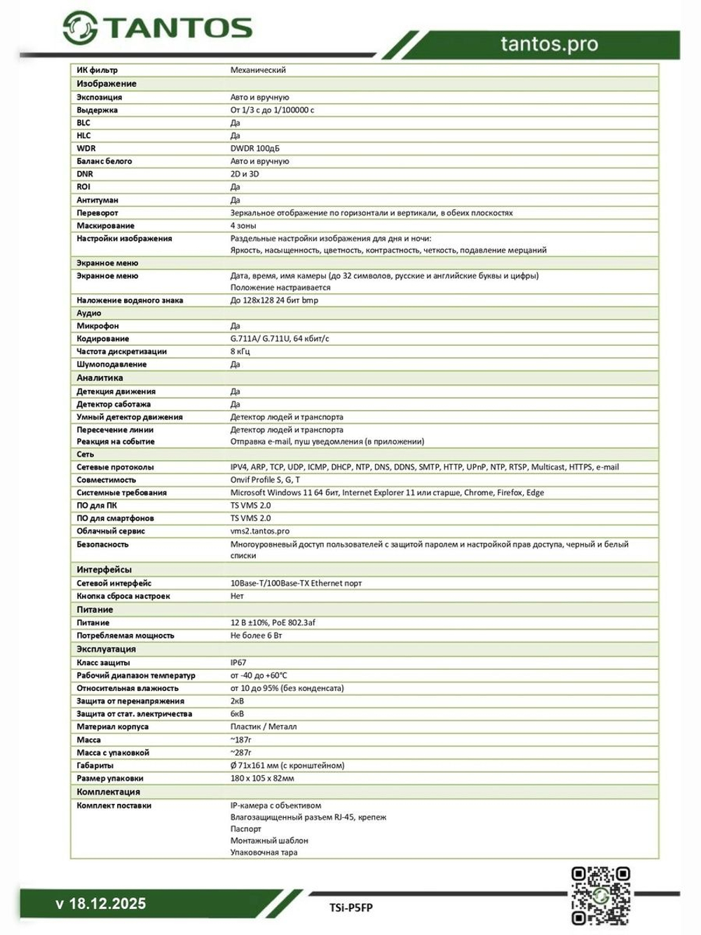 Видеокамера IP TSi-P5FP