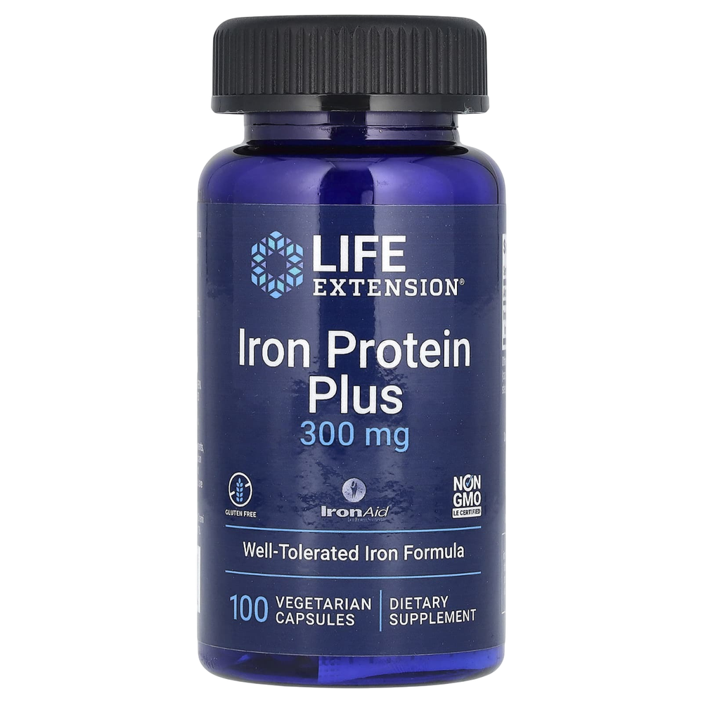 Life Extension Iron Protein Plus 300mg 100 veg caps , Железо плюс белок