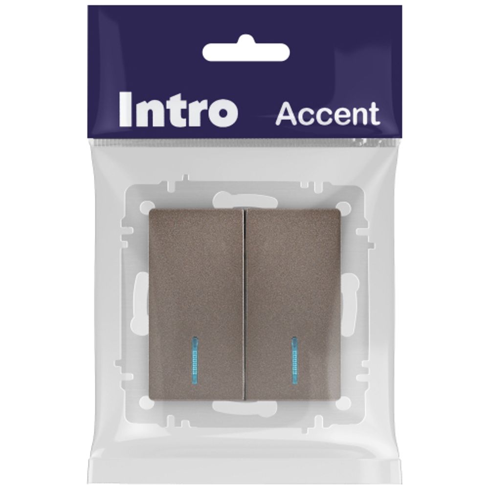Выключатель Intro Accent 6-105-08 двойной с подсветкой, 10А-250В, IP20, СУ, AL/CU, бронза