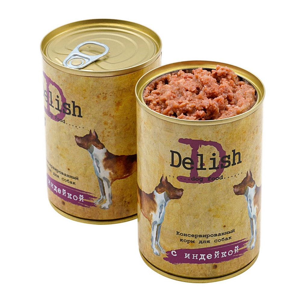 НАБОР Консервы DELISH для собак с индейкой - 6 шт х 400 гр