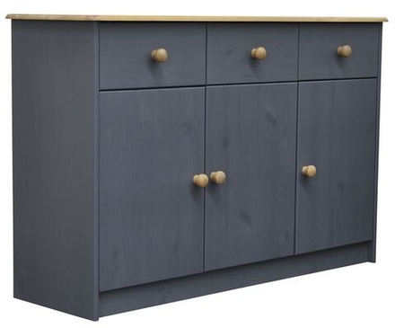 Комод 3 двери 3 ящика Хаба из массива сосны, серый/антик