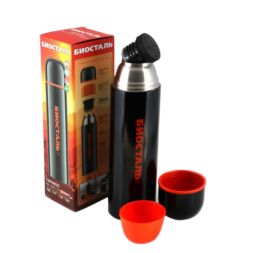 Термос &quot;Биосталь-СПОРТ&quot; с узкой горловиной, цв. черный, 1,2 л/12/
