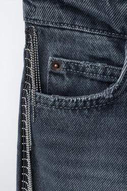 ZARA ДЖИНСЫ WIDE LEG С БЛЕСТЯЩЕЙ БАХРОМОЙ, СЕРО-СИНИЙ