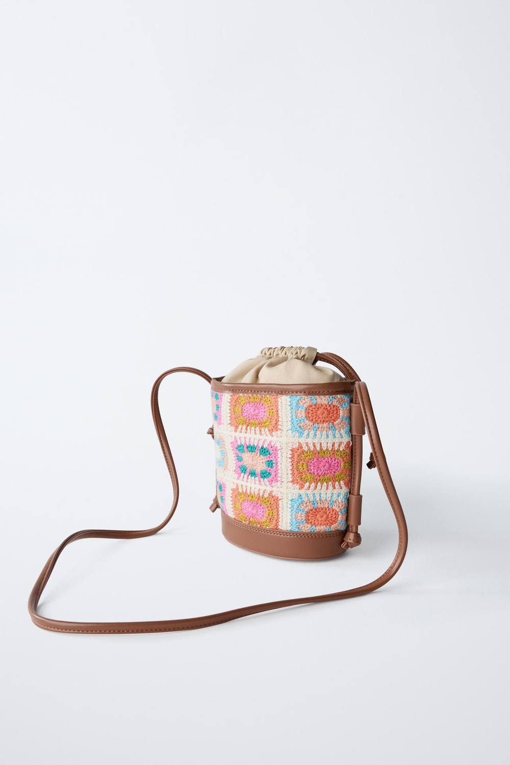 ZARA СУМКА С КРУЖЕВОМ КРОШЕ, КОРИЧНЕВЫЙ