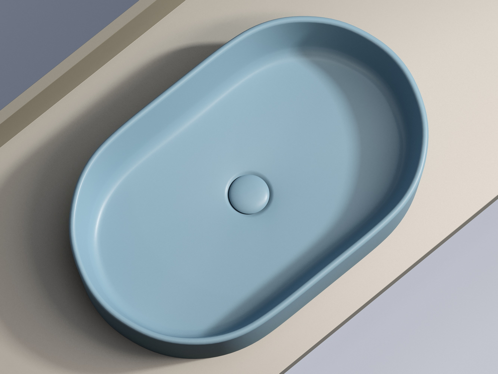 Умывальник чаша накладная овальная (цвет Голубой Матовый) Element 608x385x122мм