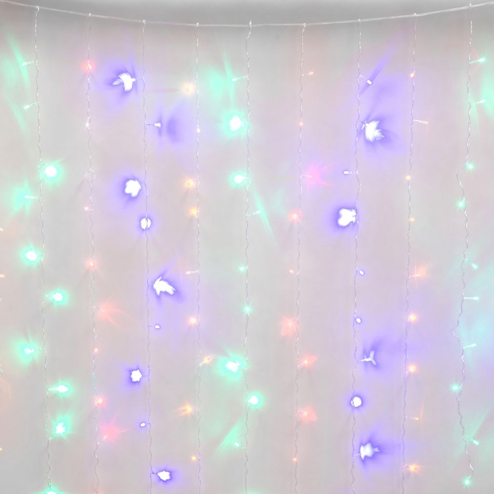 ULD-C3020-240-TTK MULTI IP44 Занавес светодиодный с эффектом мерцания. 3х2м. Соединяемый. 240 светодиодов. Разноцветный свет. Провод прозрачный. TM Uniel