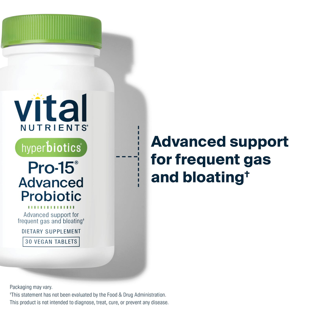 Vital Nutrients, Hyperbiotics®, Pro-15®, улучшенный пробиотик, 30 веганских таблеток