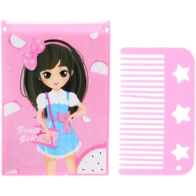 Расческа с зеркалом в наборе детские «МИМИШКИ», девочка, цвет розовый, 11*7,8см