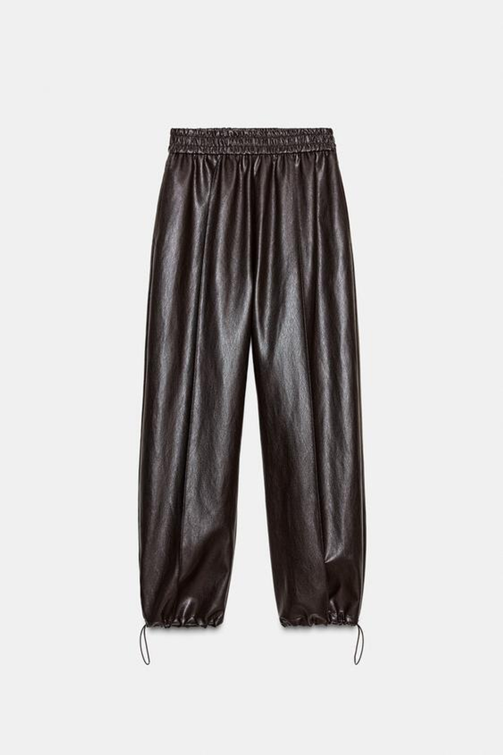 ZARA БРЮКИ-БОМБЕРЫ ИЗ ИСКУССТВЕННОЙ КОЖИ, ТЕМНО-КОРИЧНЕВЫЙ