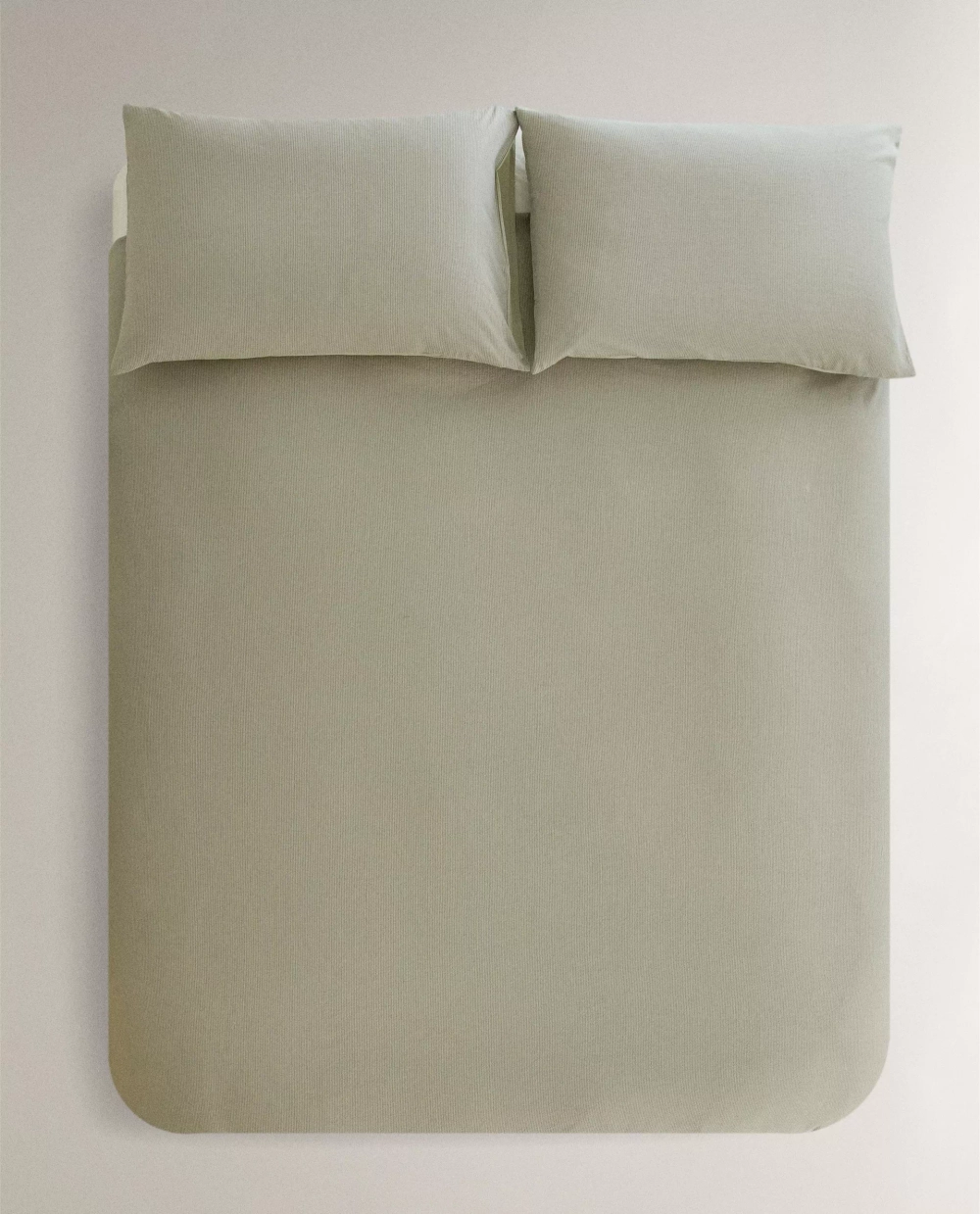 ZARA HOME ПОДОДЕЯЛЬНИК ИЗ ЖАТОГО СИТЦА В ПОЛОСКУ , ЗЕЛЕНЫЙ