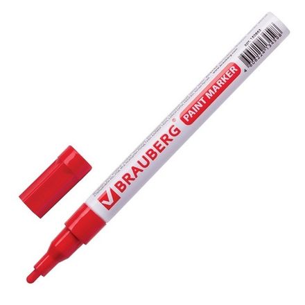 Маркер-краска лаковый, 1-2мм, красный, нитро-основа, Brauberg