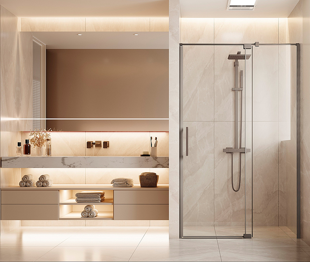 Душевая дверь Vincea Extenza 110 VDP-4EX1112CLGM стекло прозрачное/профиль вороненая сталь