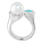 Кольцо С Турмалином Параиба, Белым Жемчугом и Бриллиантами, R0259-5/1