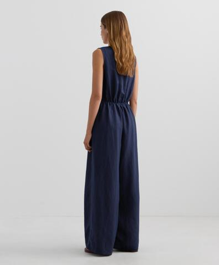 Oysho Длинный комбинезон из льна с запахом, военно-морской