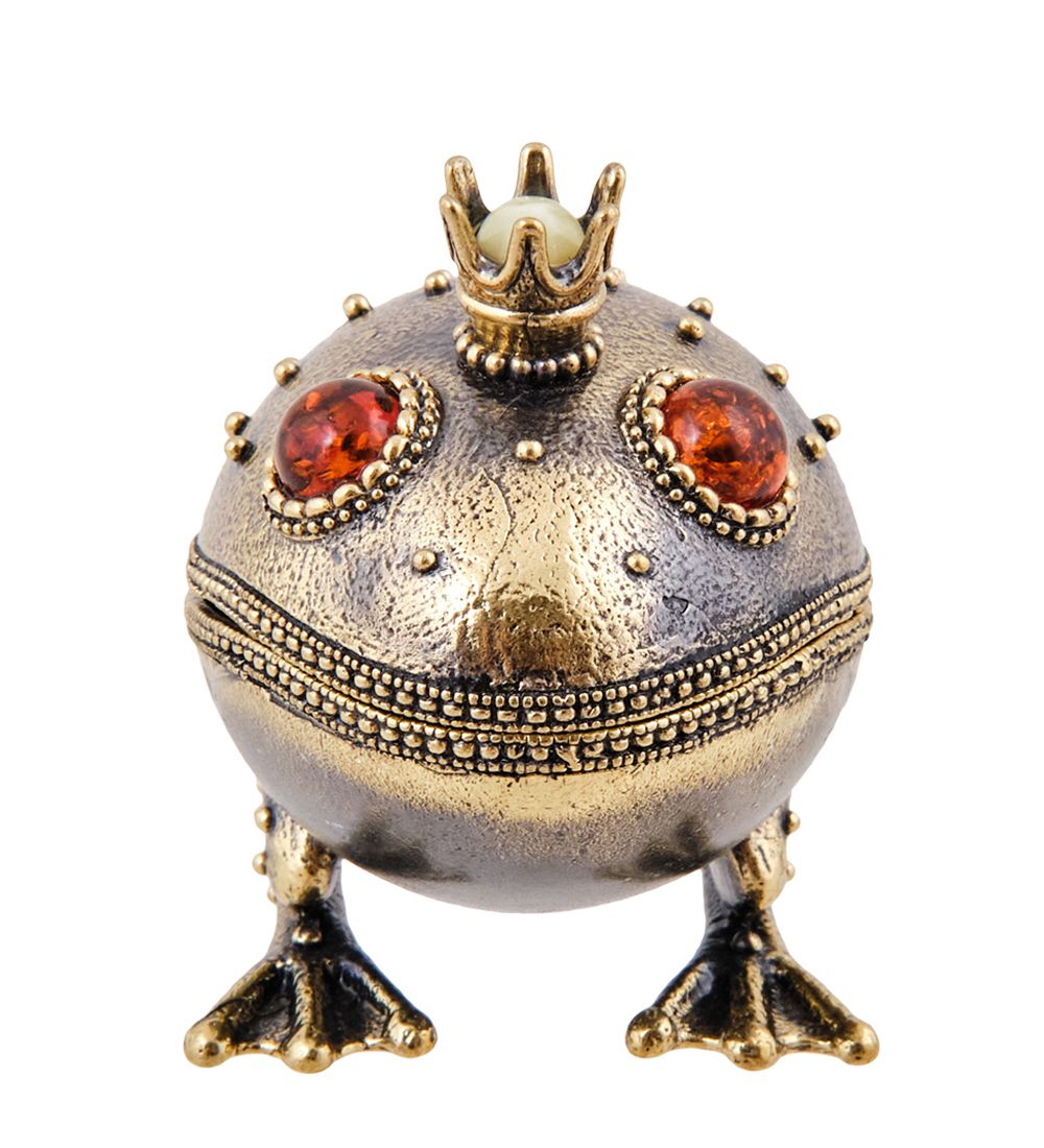 Народные промыслы AM-3781 Шкатулка «Лягушка Царевна» (латунь, янтарь)