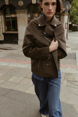 ZARA КУРТКА-КОСУХА ИЗ ИСКУССТВЕННОЙ ЗАМШИ, ХАКИ