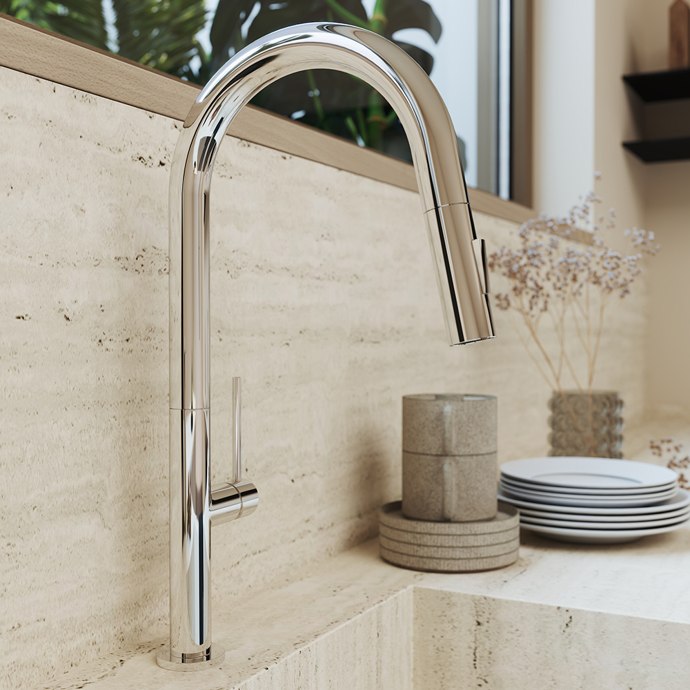 Смеситель для кухни Aqueduto ASSISTENTE ASI0200 с вытяжным изливом, 2 типа струй, хром