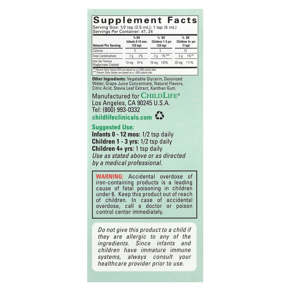 ChildLife Clinicals, жидкое железо, с натуральным ягодным вкусом, 118 мл (4 жидк. унции)