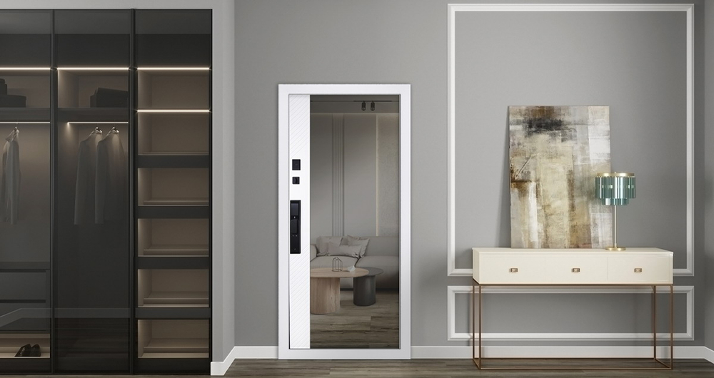 Стальная дверь "Форт" с зеркалом (биометрический замок).