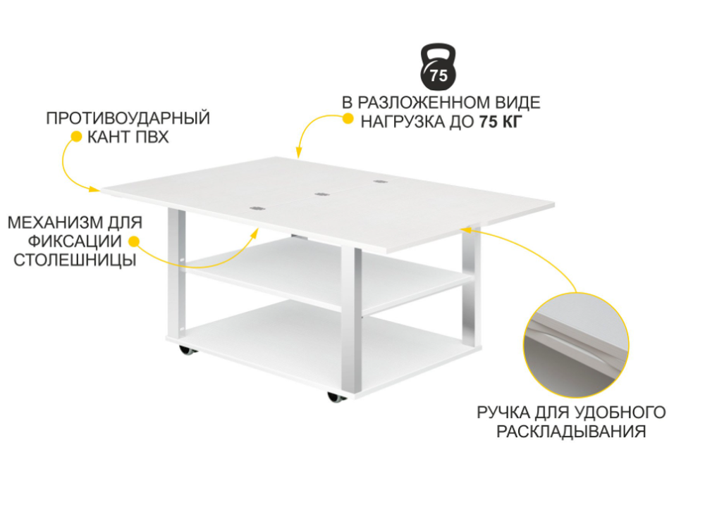 Агат-35 (DaVita) Стол журнальный трансформер (белый шпон)