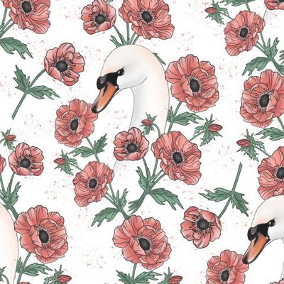 Лебедь с анемонами