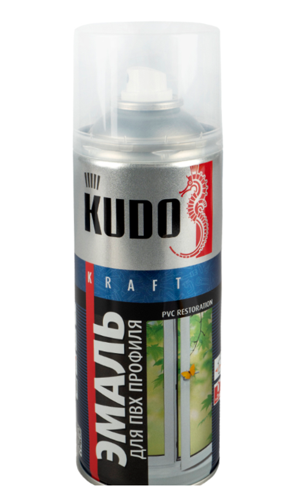 Аэрозольная акриловая эмаль для ПВХ профиля Kudo KU-6101, 520 мл, белая