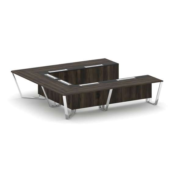 Steel Meet Стол переговорный П-образный MMK-PR.B.SP-11P Дуб Мали/Графит Глянец/Нержавеющая Сталь/Хро