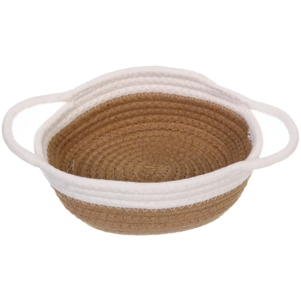 Корзинка плетёная интерьерная с ручками «ТРЕГОРИЯ», цвет бежевый/белый, 19*5см, (лейбл селфи)