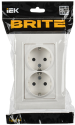 BRITE Розетка 2-местная с заземлением с защитными шторками плоская 16А в сборе РСшПл12-3-БрБ белый IEK