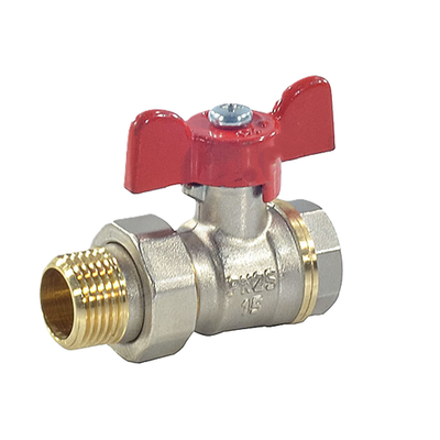 Кран шаровой латунь никель 11Б27фт1М OPTIMA Ду 20 Ру25 ВР/"американка" полнопроходной бабочка красная VALFEX VF.227.NLB1.034