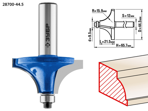 ЗУБР 44,5x22мм, радиус 15,9мм, фреза кромочная калевочная №1